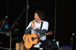 Lead singer of Snow Patrol Gary Lightbody performs on stage at the Guildhall in Derry, Northern Ireland, in the name of Lyra McKee, as friends of the murdered journalist arrive at the end of their three-day peace walk from Belfast. PRESS ASSOCIATION Photo. See PA story ULSTER Walk. Picture date: Monday May 27, 2019. Photo credit should read: Liam McBurney/PA Wire