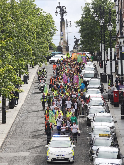 Press Eye - Belfast - Northern Ireland - 27th May 2019 - Photo by Lorcan Doherty / Press Eye. Lyra's Walk The finale of the Peace Walk from Belfast to Derry in memory of Lyra McKee. Participants making their way down Shipquay Street.